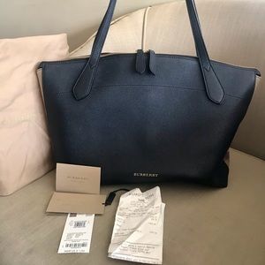 Burberry Welburn Medium Black Leather Tote.